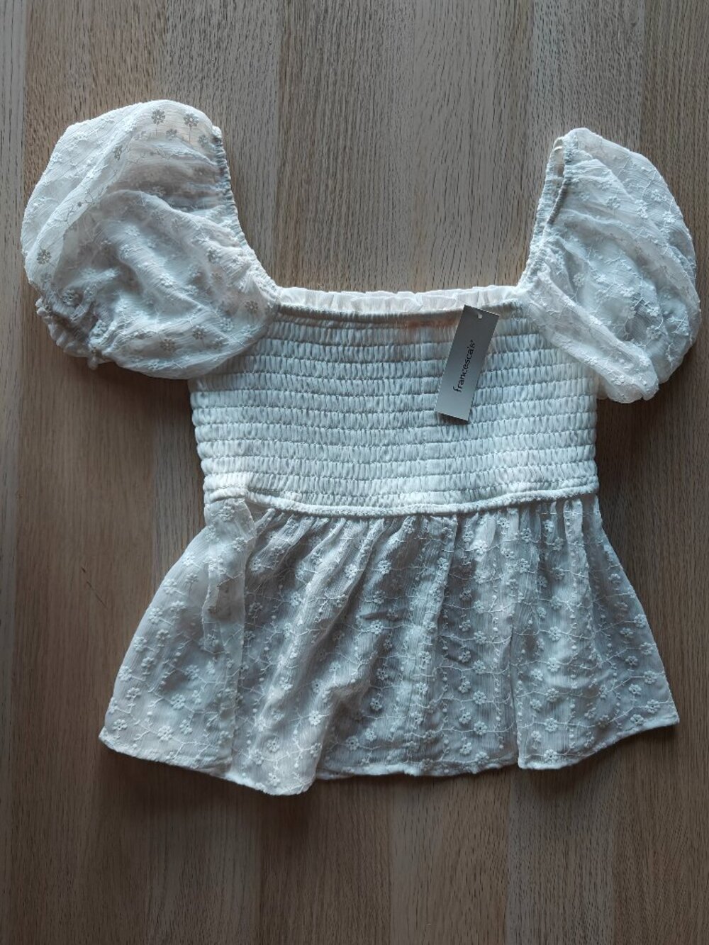 FRANCESCA'S SMOCKED PEPLUM BABYDOLL BLOUSE (MEDIUM)